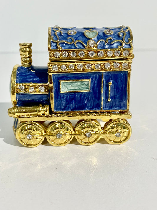 Blue and Gold Train Trinket Box