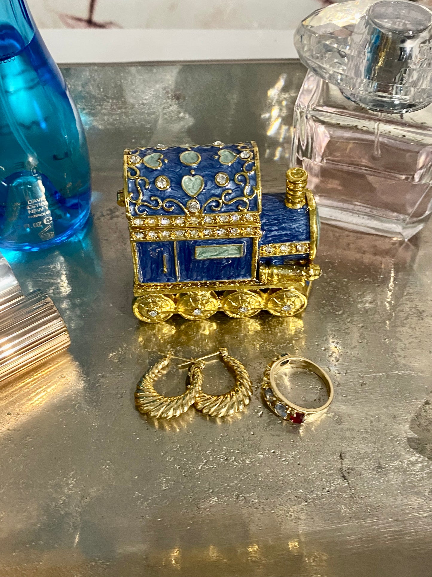 Blue and Gold Train Trinket Box