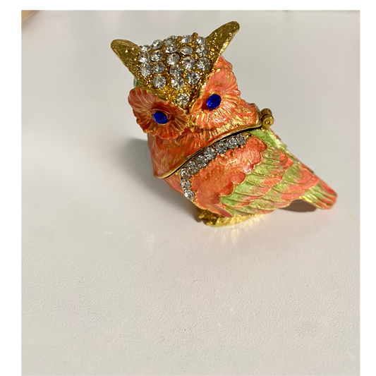 Orange Barn Owl Trinket Box