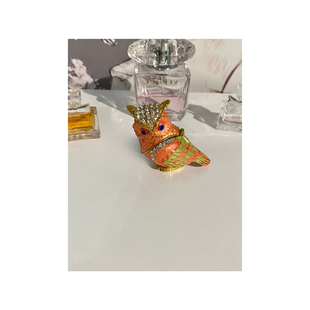 Orange Barn Owl Trinket Box