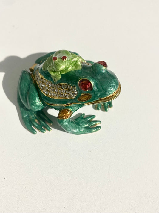 Light Green Frog Trinket Box with Baby
