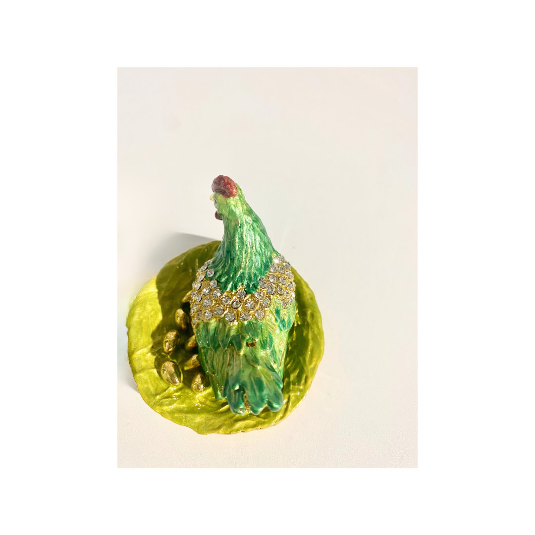 Diamond and Green Hen Trinket Boxes