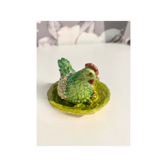 Diamond and Green Hen Trinket Boxes