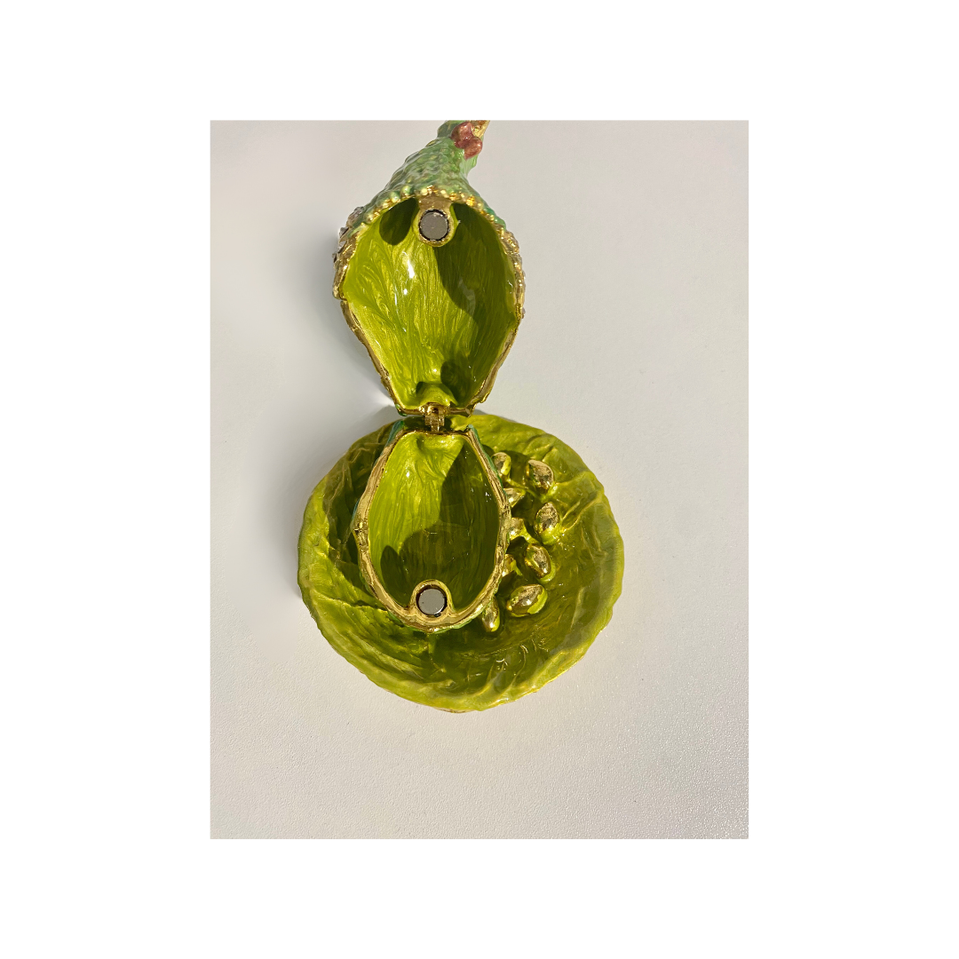 Diamond and Green Hen Trinket Boxes