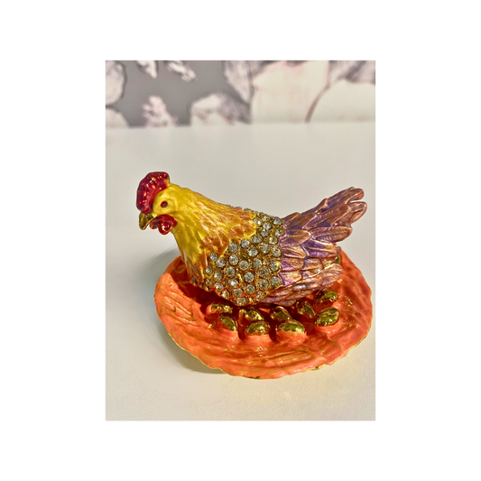 Diamond and Orange Hen Trinket Box