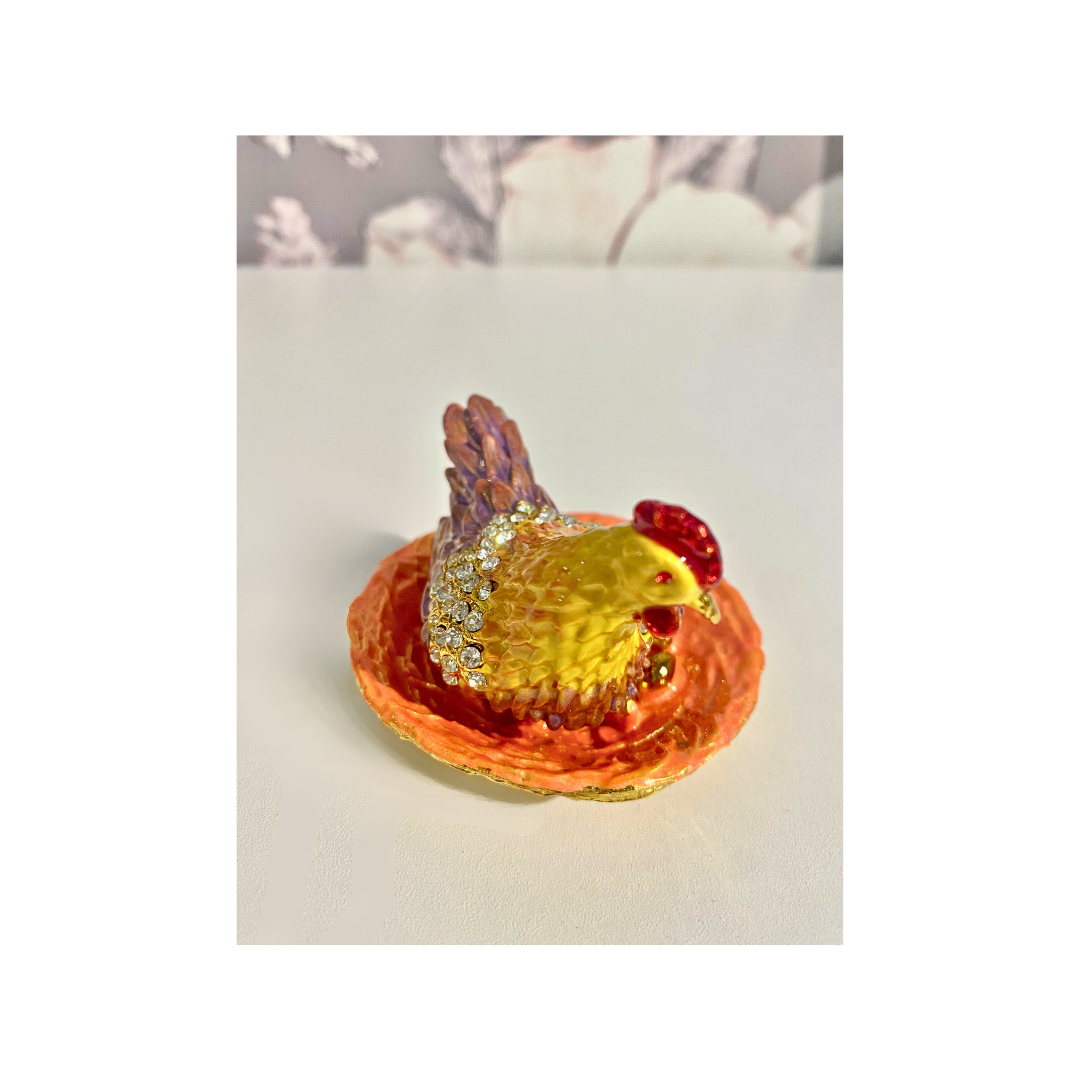 Diamond and Orange Hen Trinket Box
