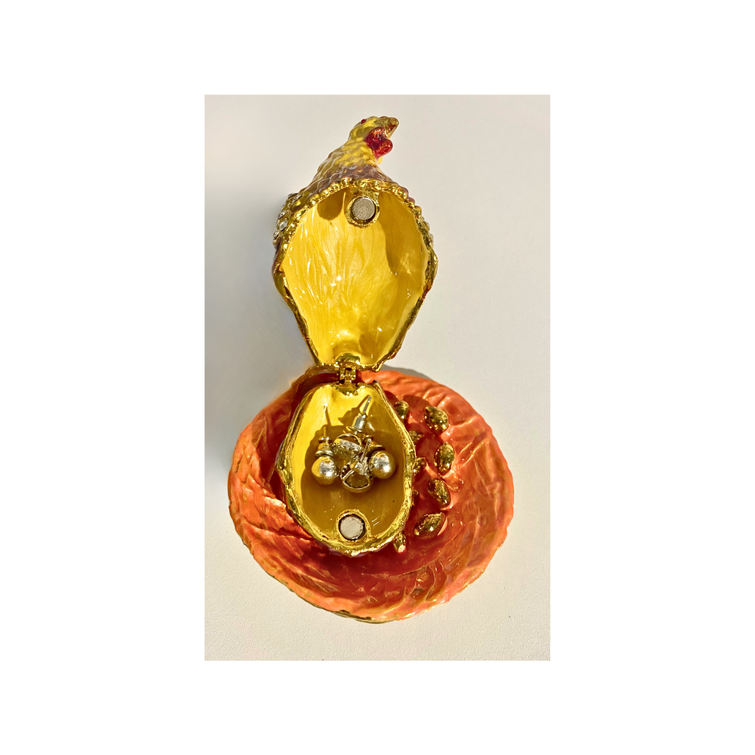 Diamond and Orange Hen Trinket Box