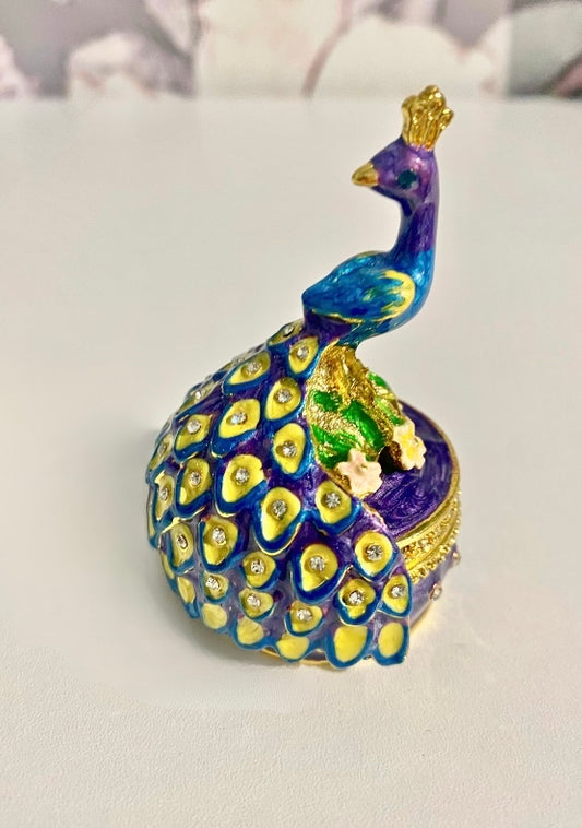 Purple Diamond Peacock Trinket Box