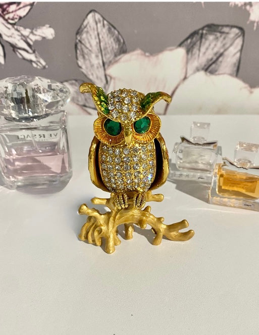 Large Gold Owl with Emerald Eyes