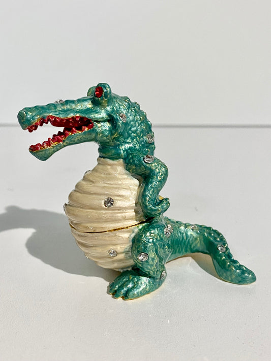 Green Sitting Alligator Trinket Box