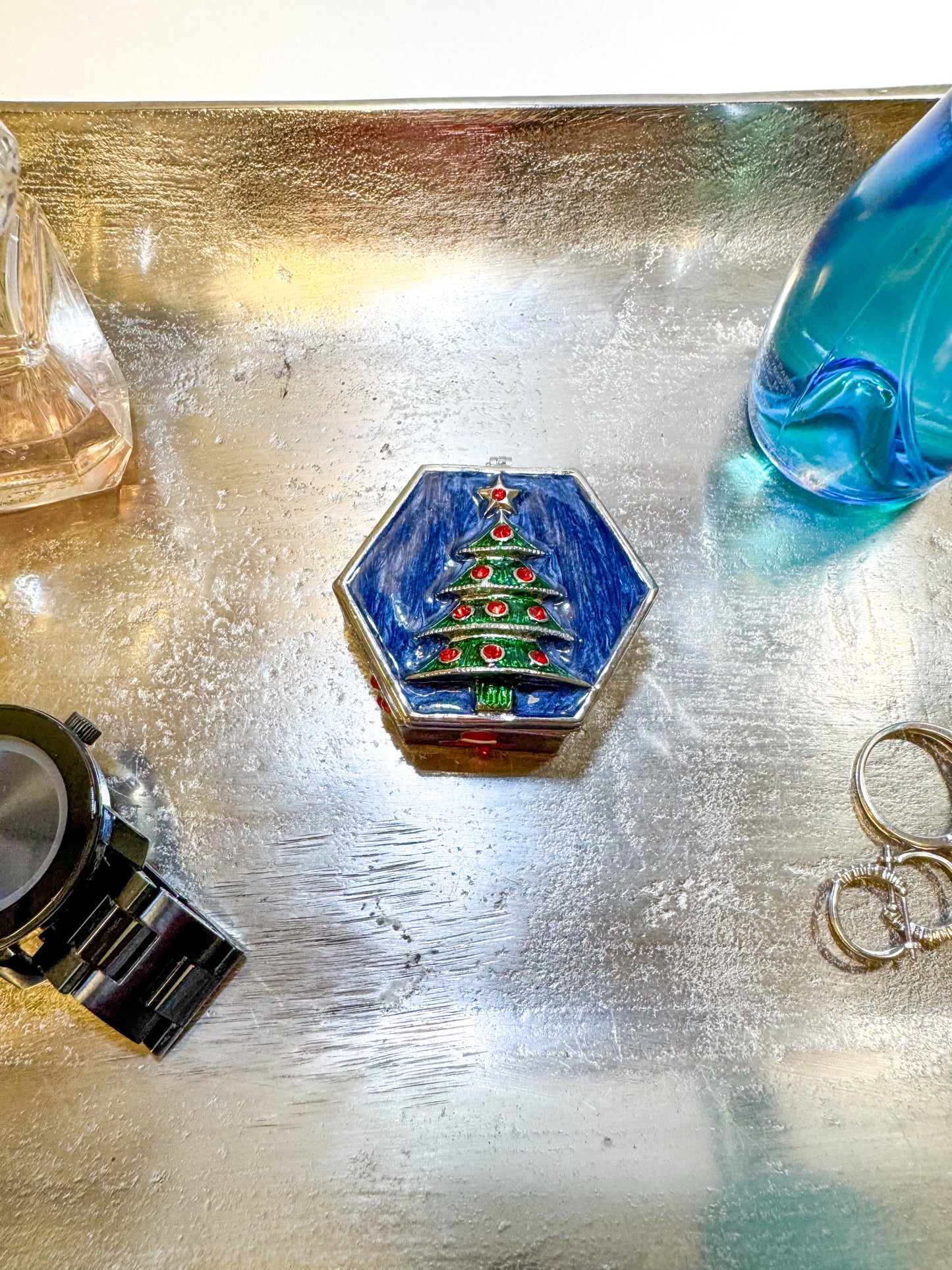 Christmas Tree on a Holiday Themed Trinket Box