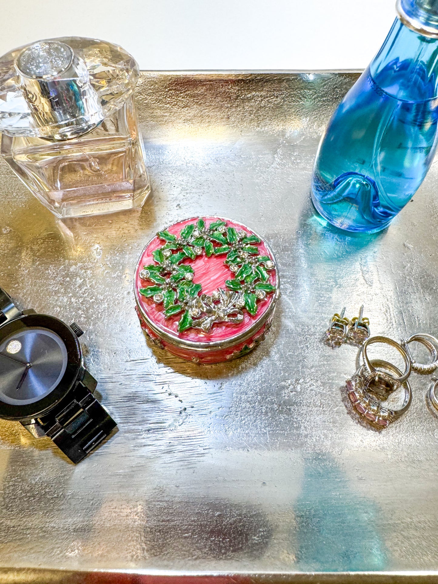 Pink and Green Christmas Wreath Trinket Box
