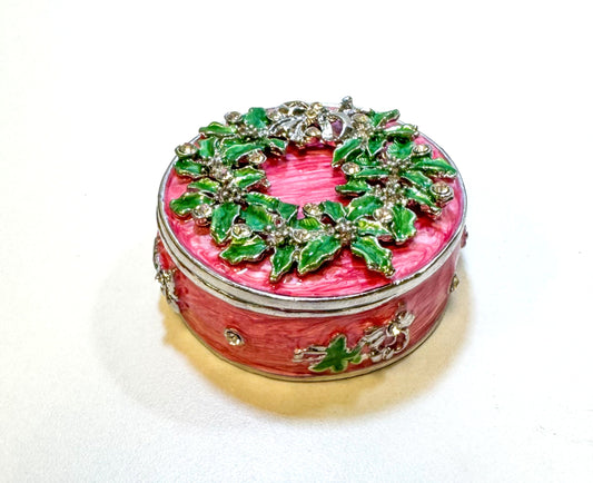 Pink and Green Christmas Wreath Trinket Box