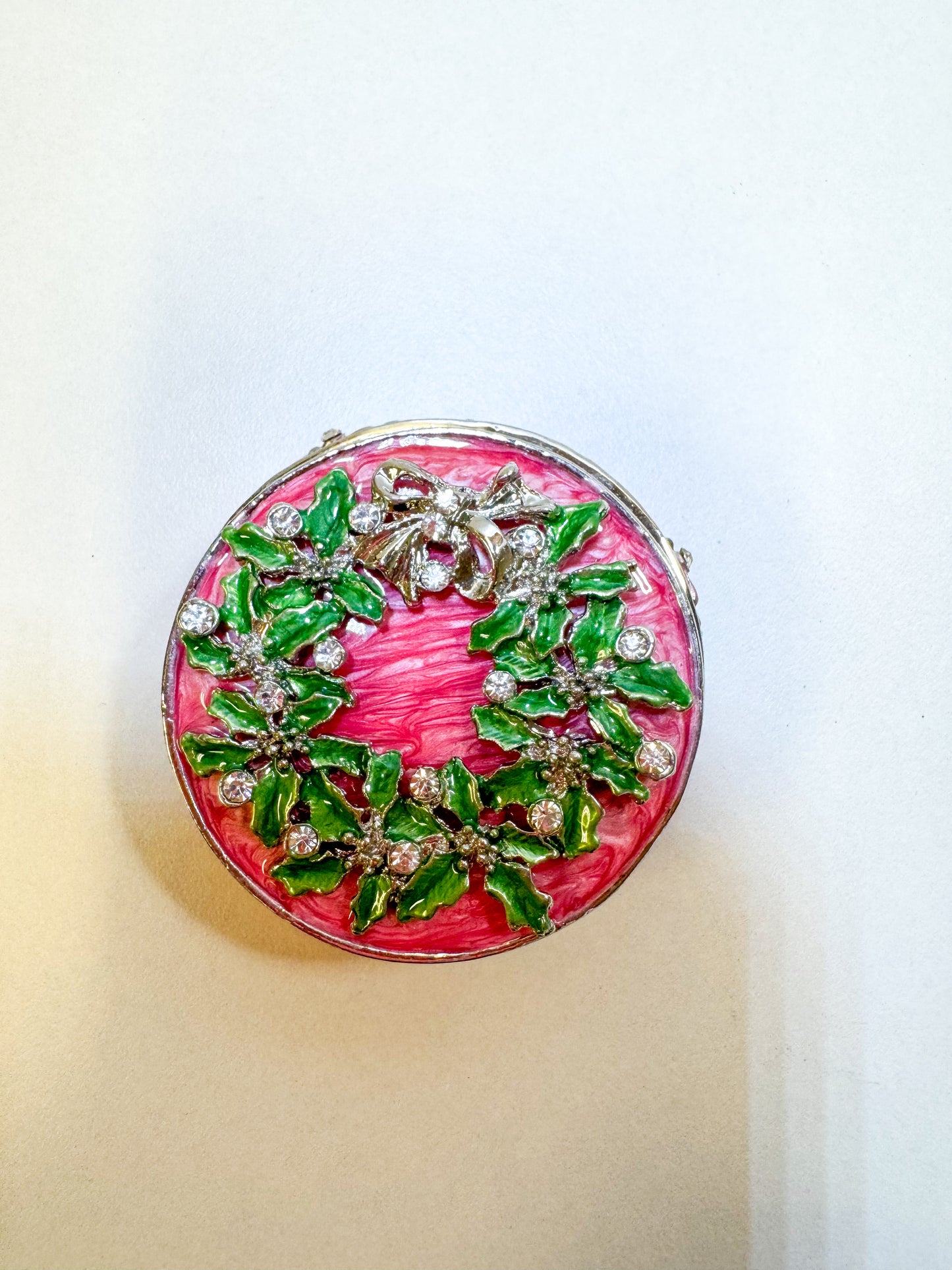 Pink and Green Christmas Wreath Trinket Box