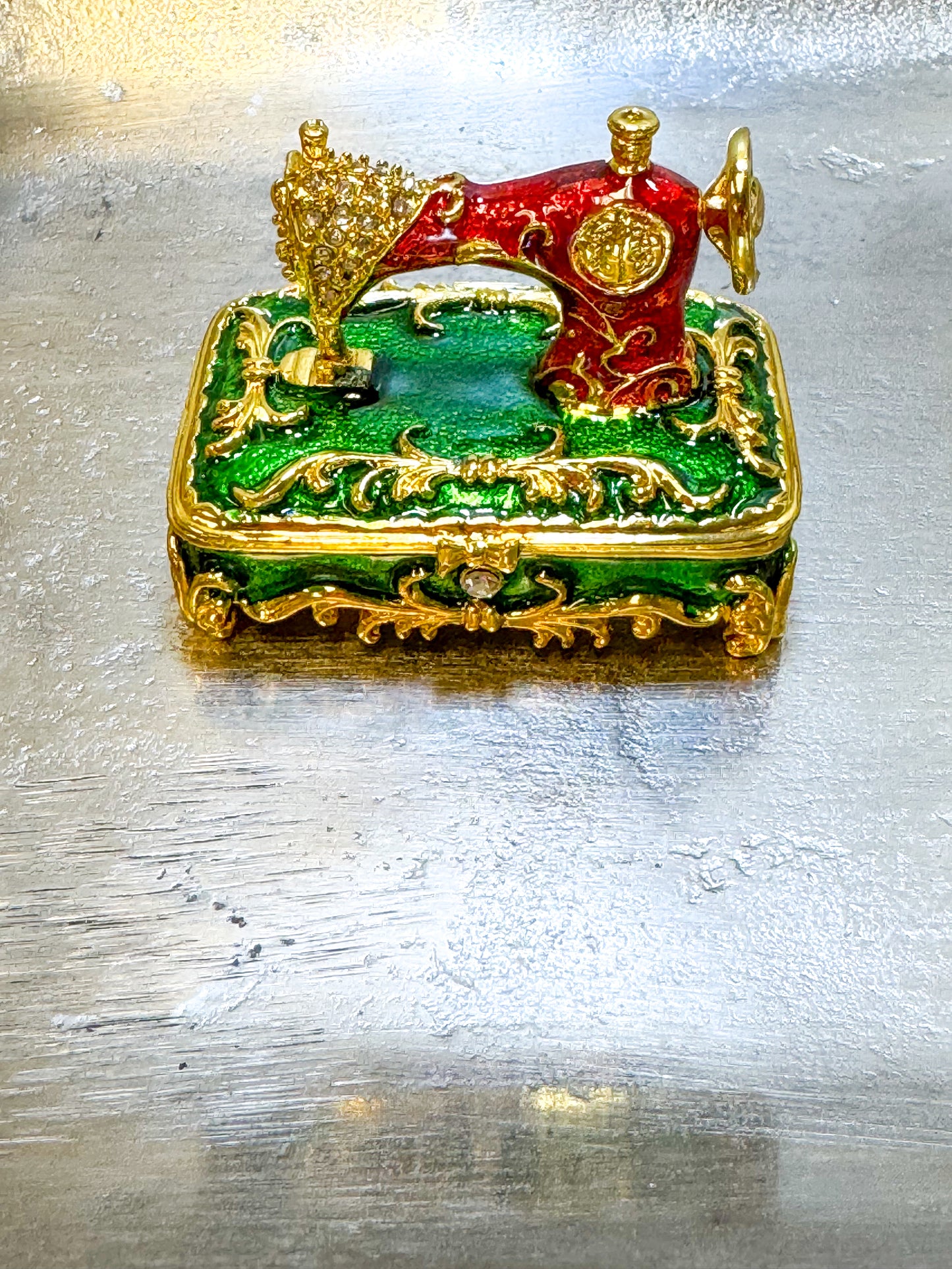 Vintage Red & Green Sewing Machine Trinket Box