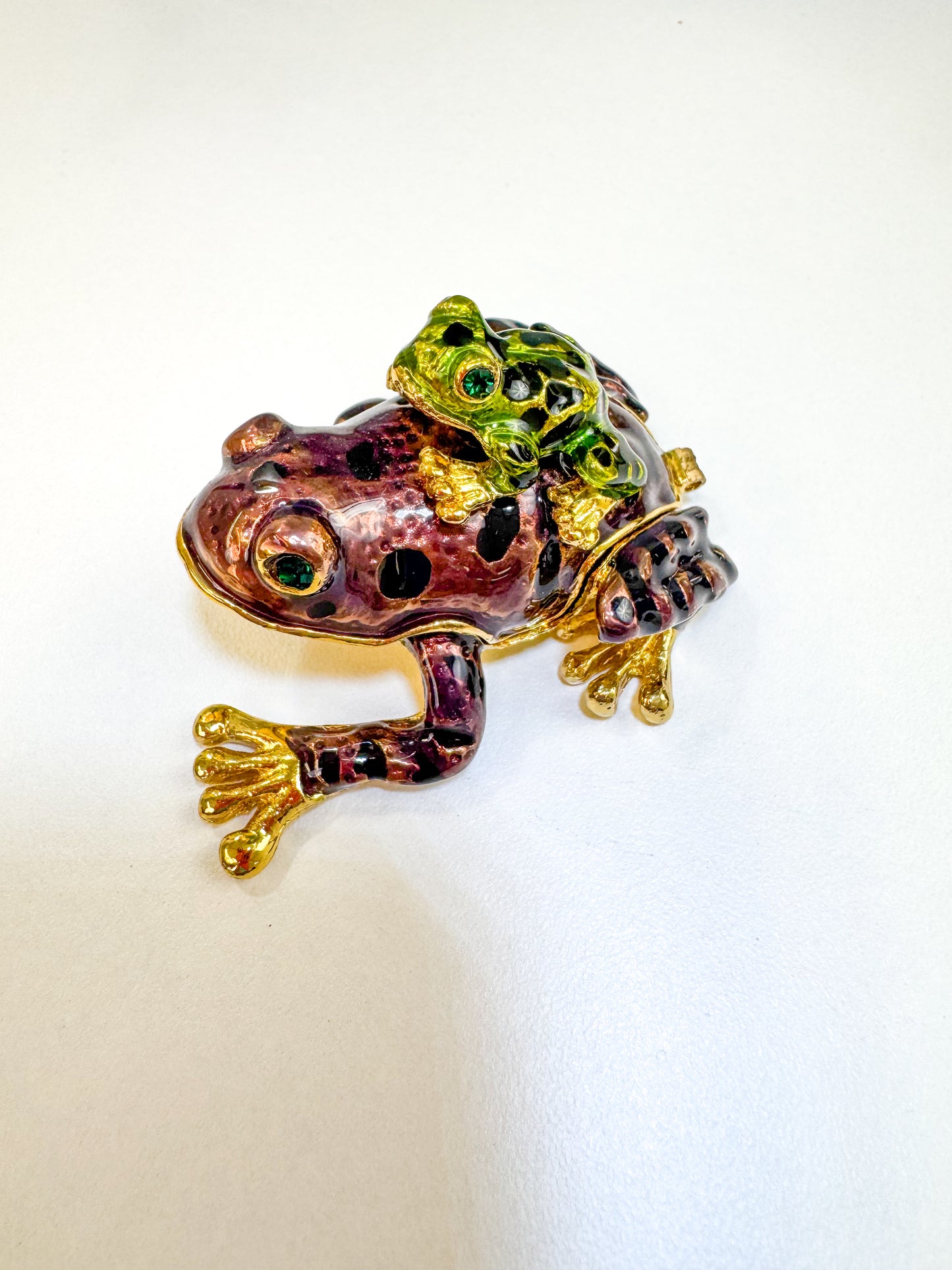 Purple and Black Spotted Frog with Baby Trinket Box