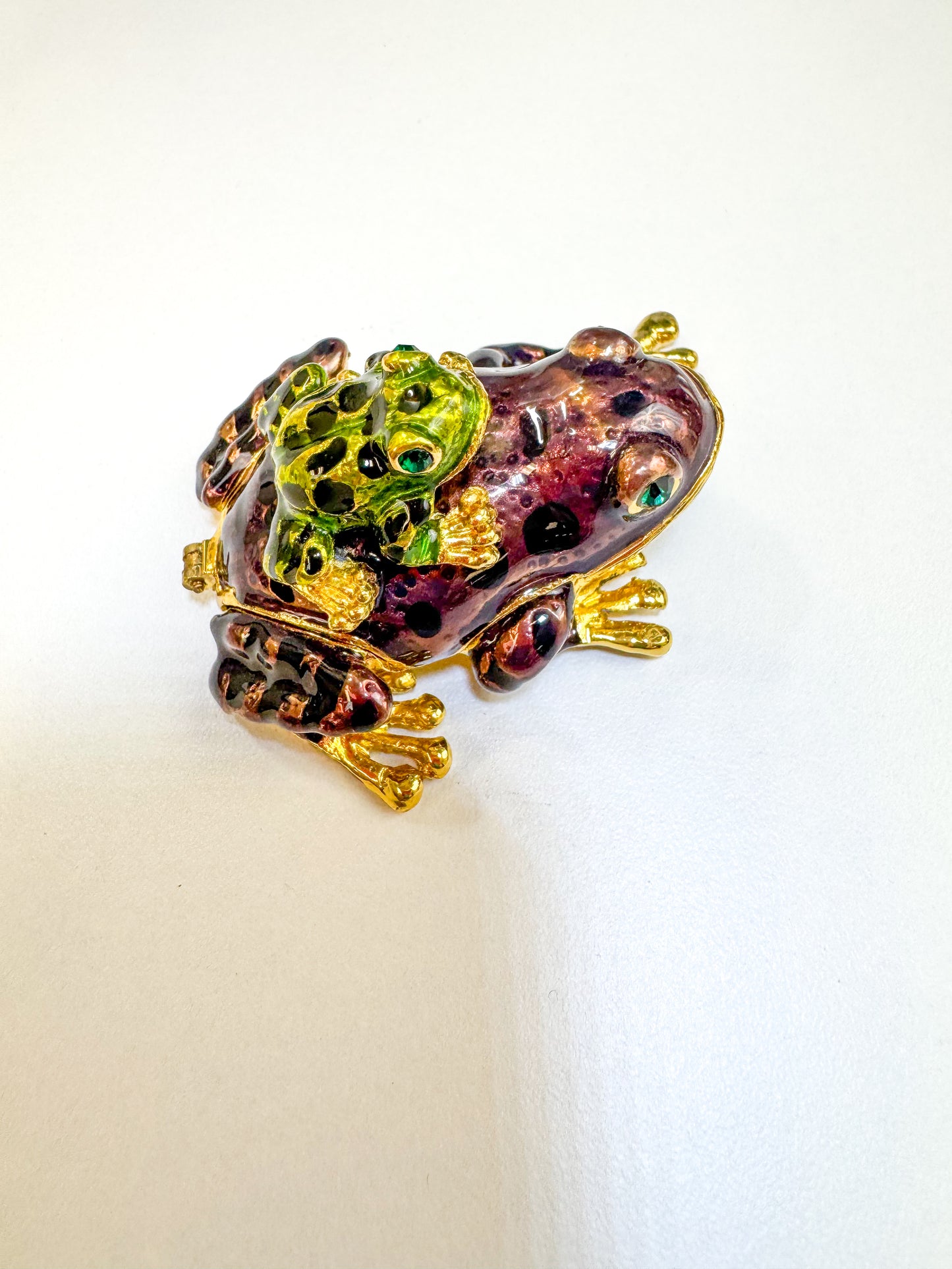 Purple and Black Spotted Frog with Baby Trinket Box
