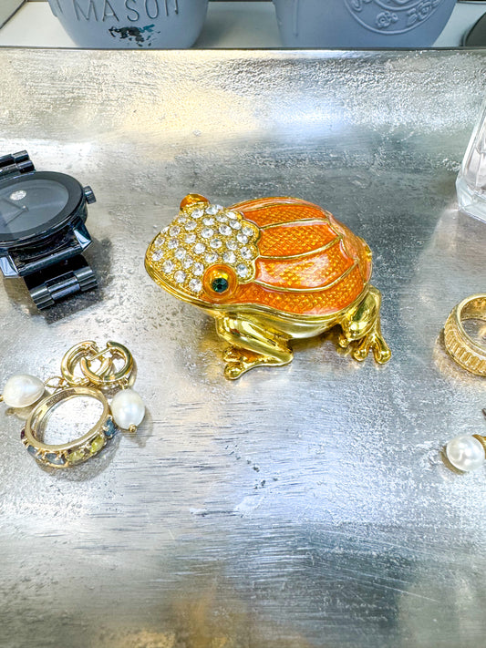 Fire Opal Orange Toad Trinket Box