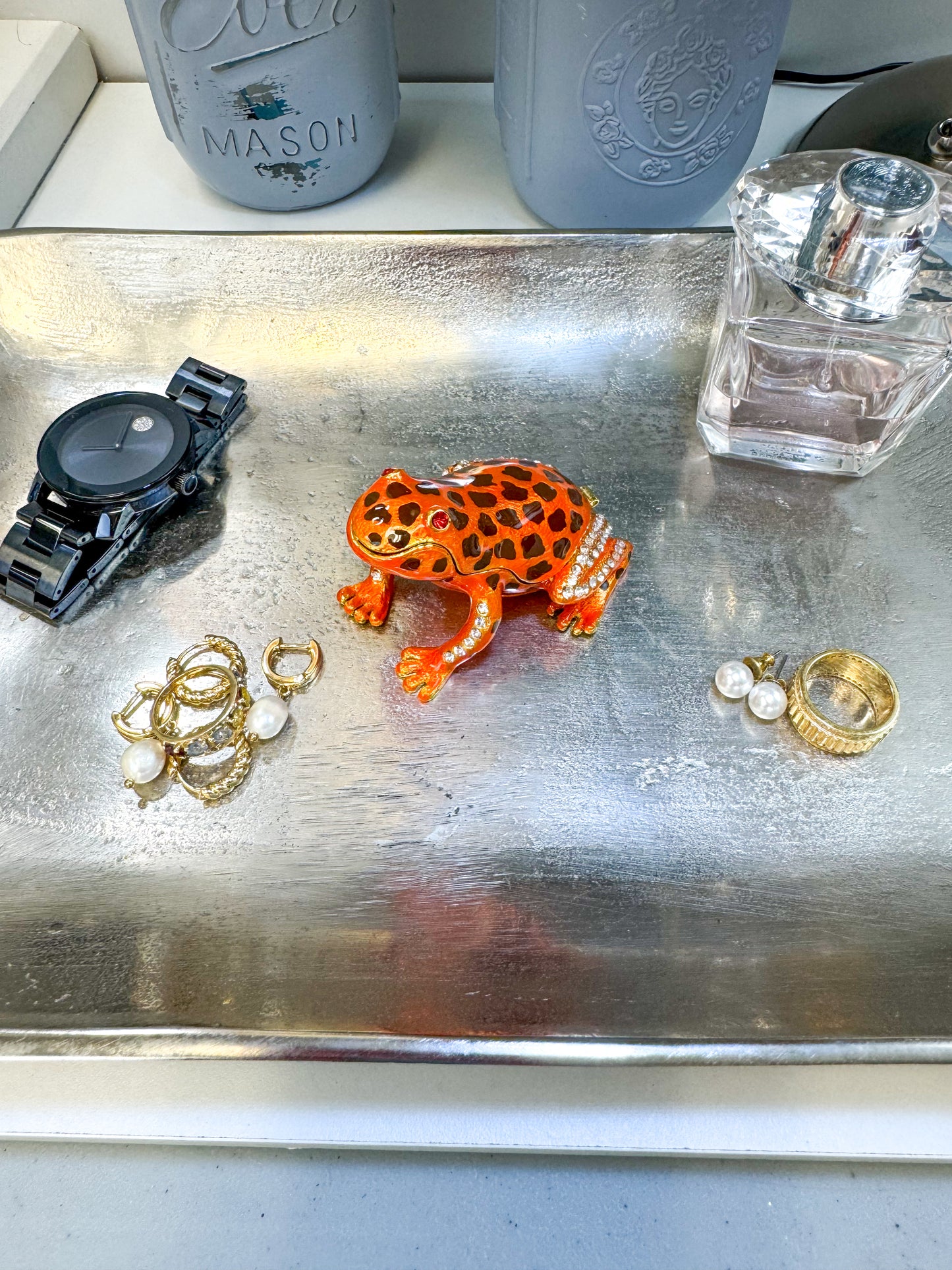 Orange and Black Spotted Frog Trinket Box
