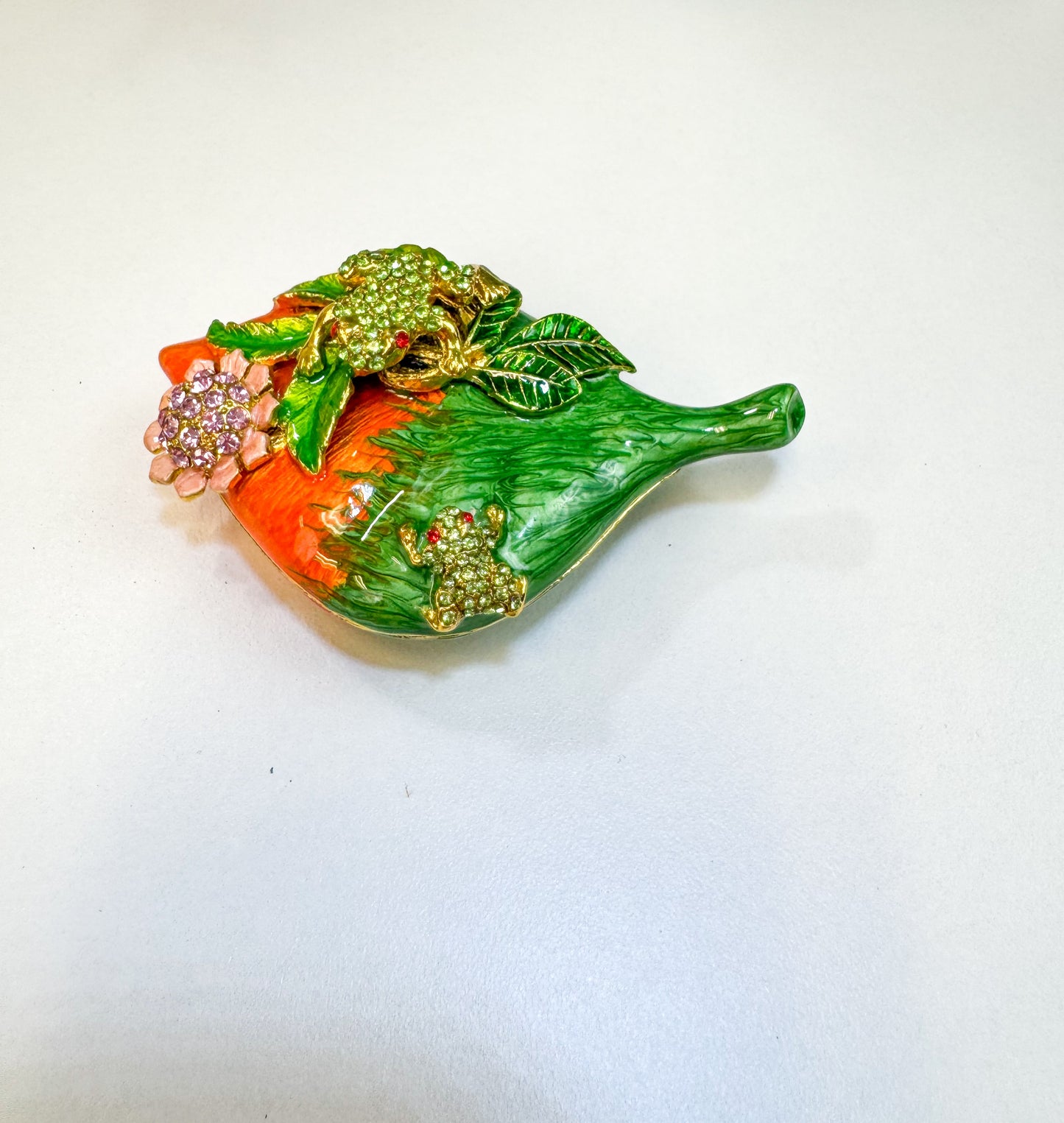 Frog and Baby Frog On A Orange Leaf Trinket Box
