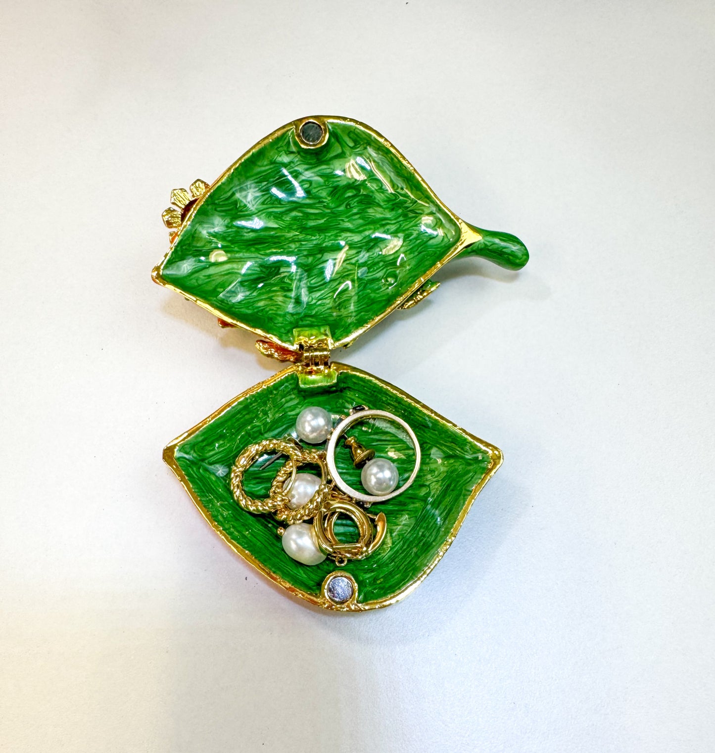 Frog and Baby Frog On A Orange Leaf Trinket Box