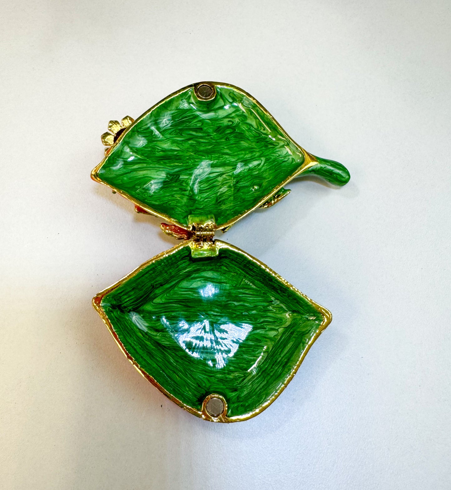 Frog and Baby Frog On A Orange Leaf Trinket Box