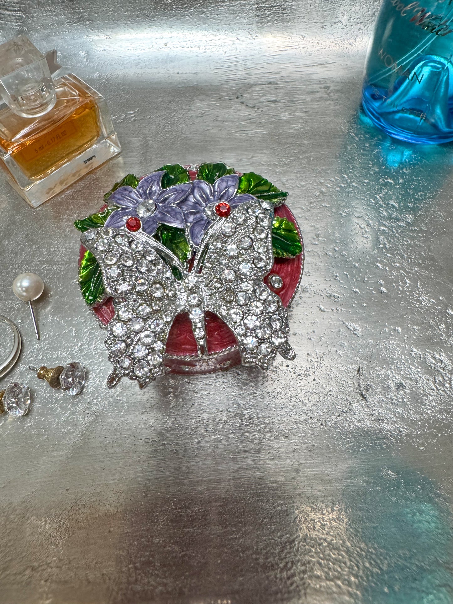 Silver & Red Butterfly Trinket Box