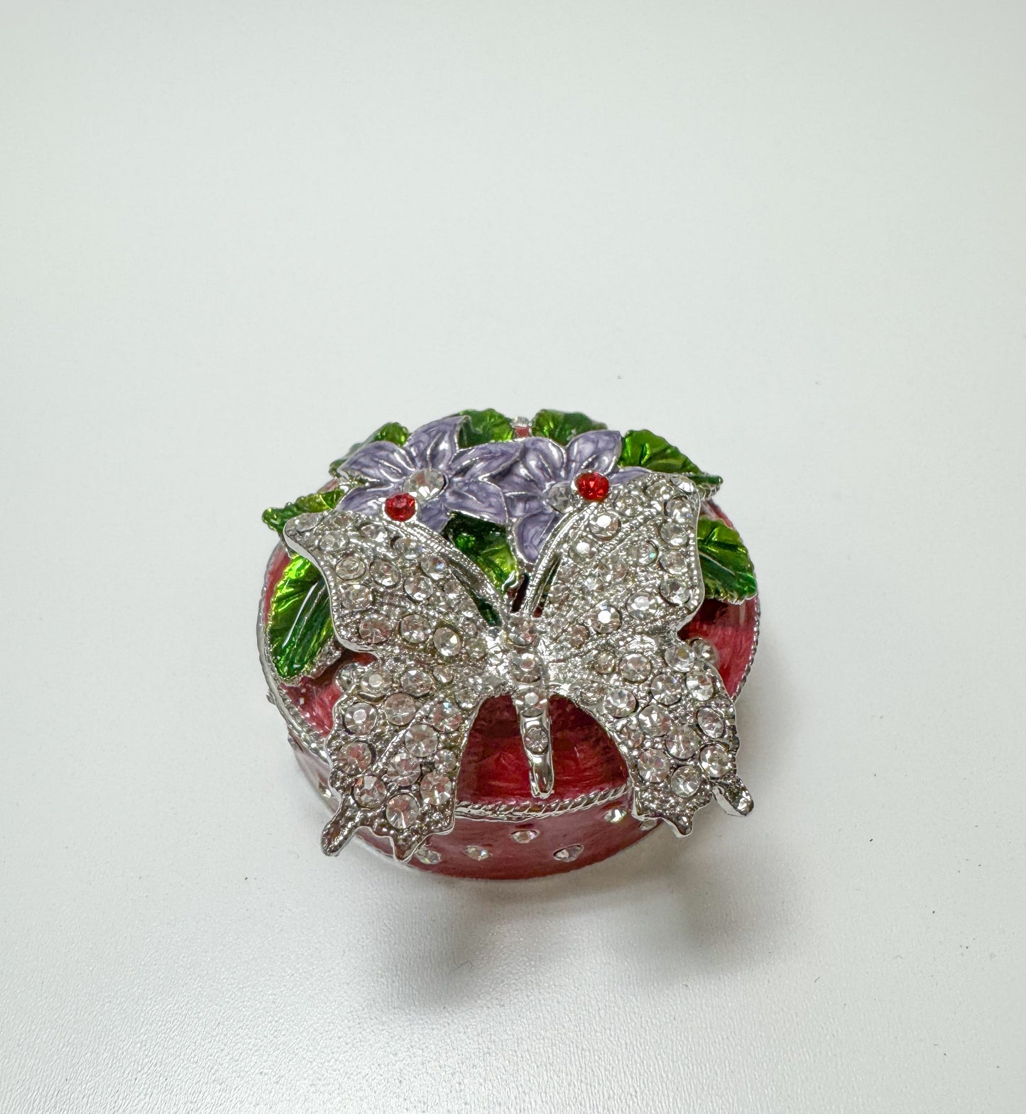 Silver & Red Butterfly Trinket Box