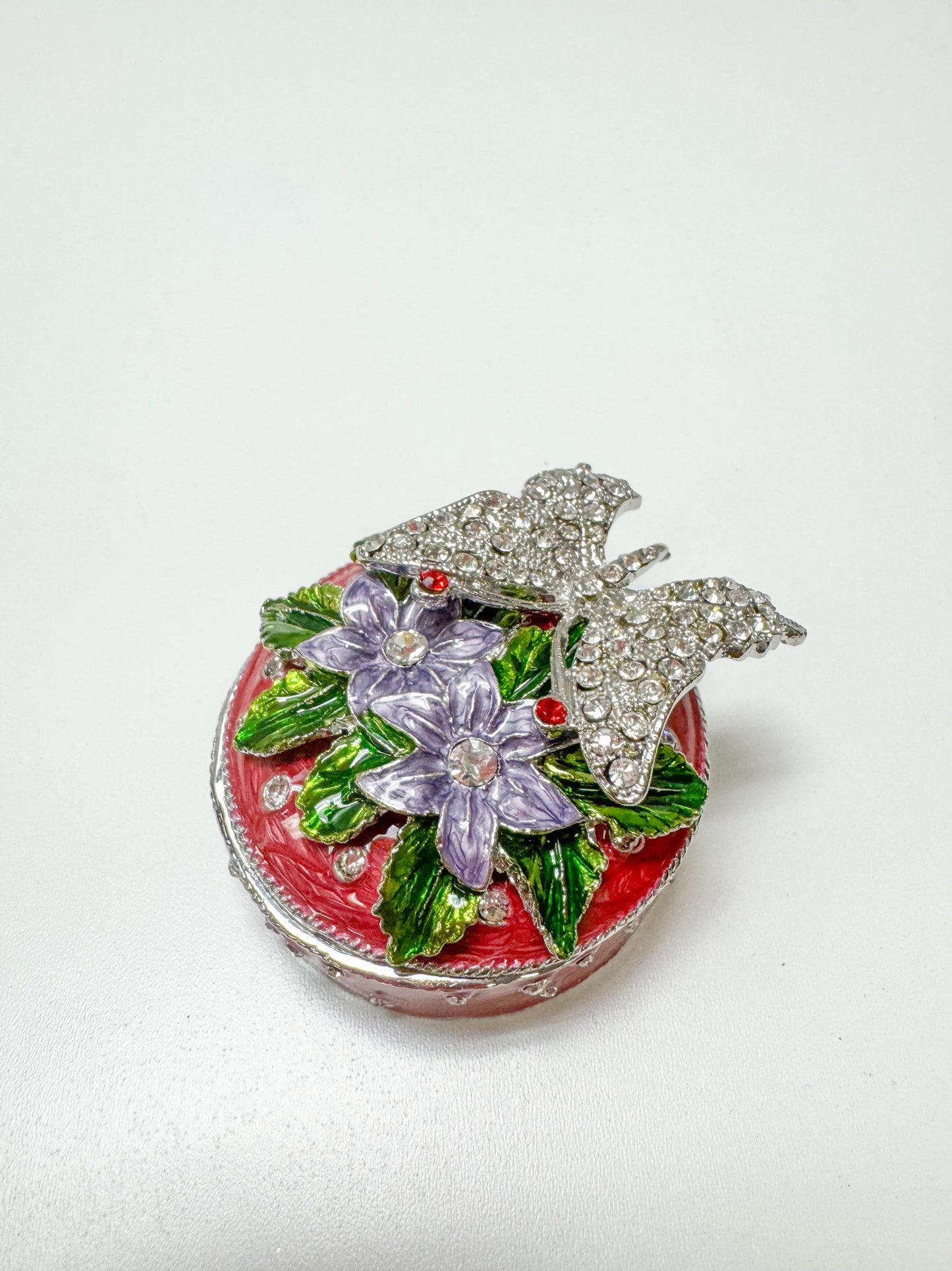 Silver & Red Butterfly Trinket Box