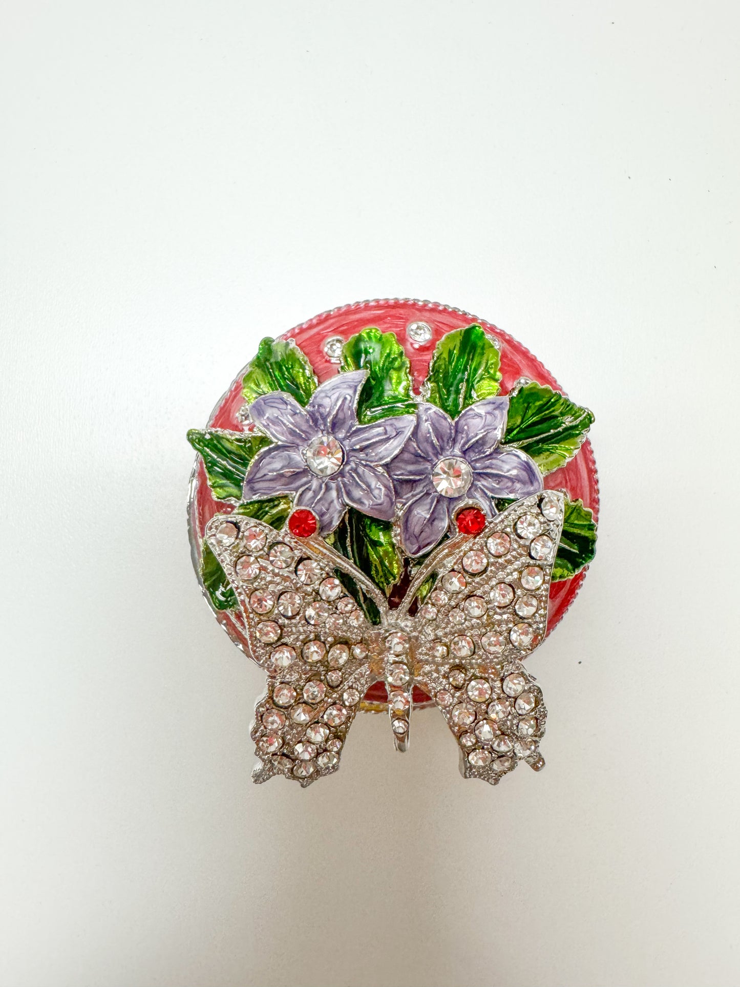 Silver & Red Butterfly Trinket Box