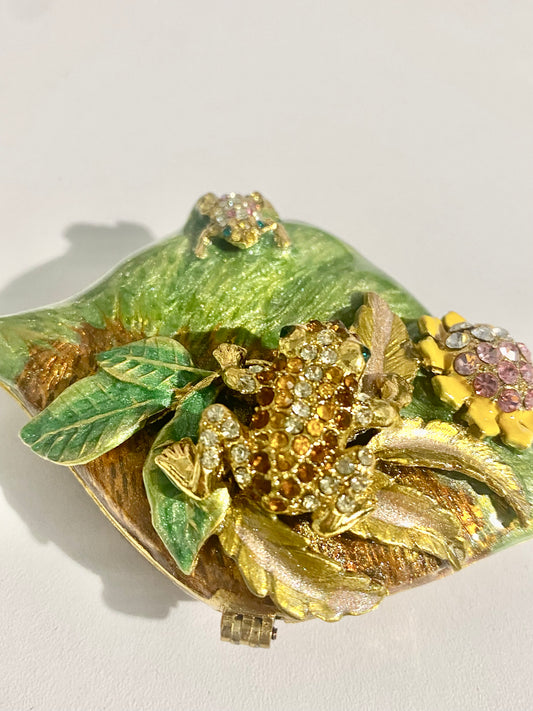 Frog and Baby Frog On A Light Green Leaf Trinket Box