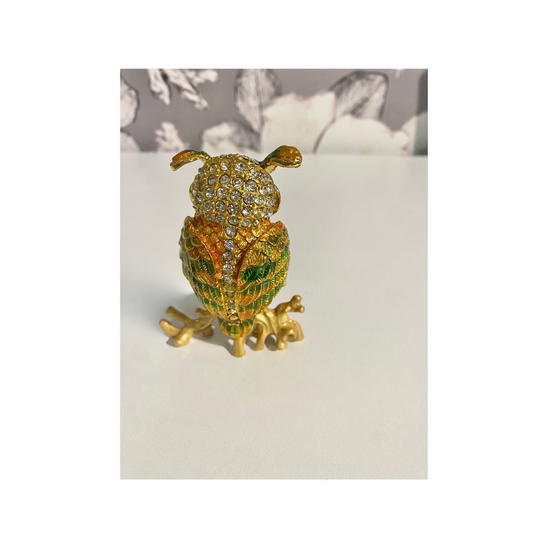 Large Gold Owl with Emerald Eyes