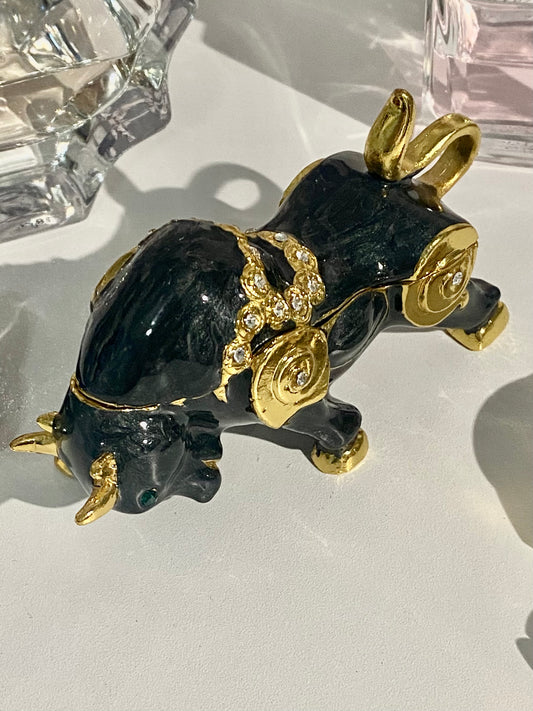Black and Gold Bull trinket box