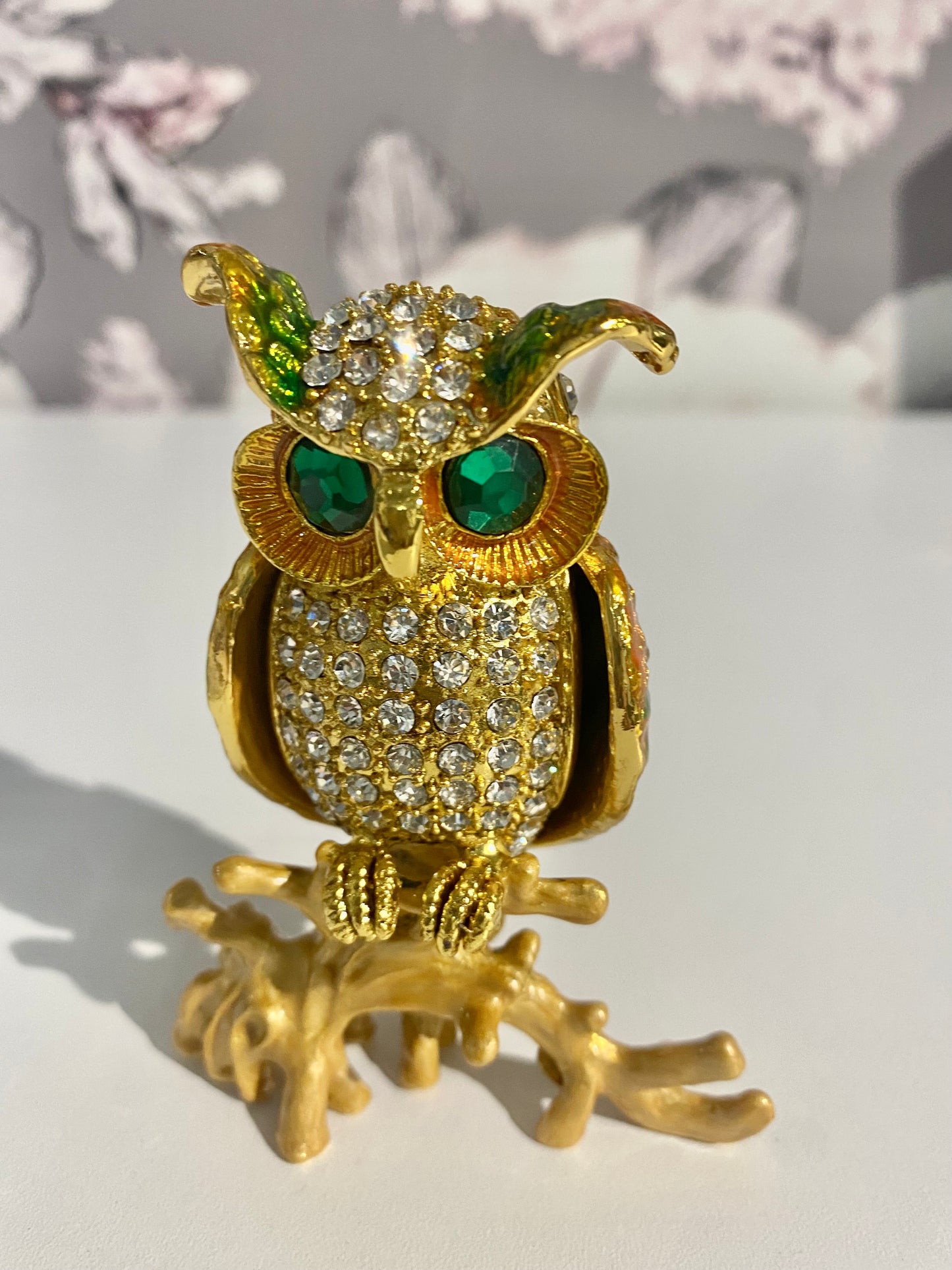 Large Gold Owl with Emerald Eyes