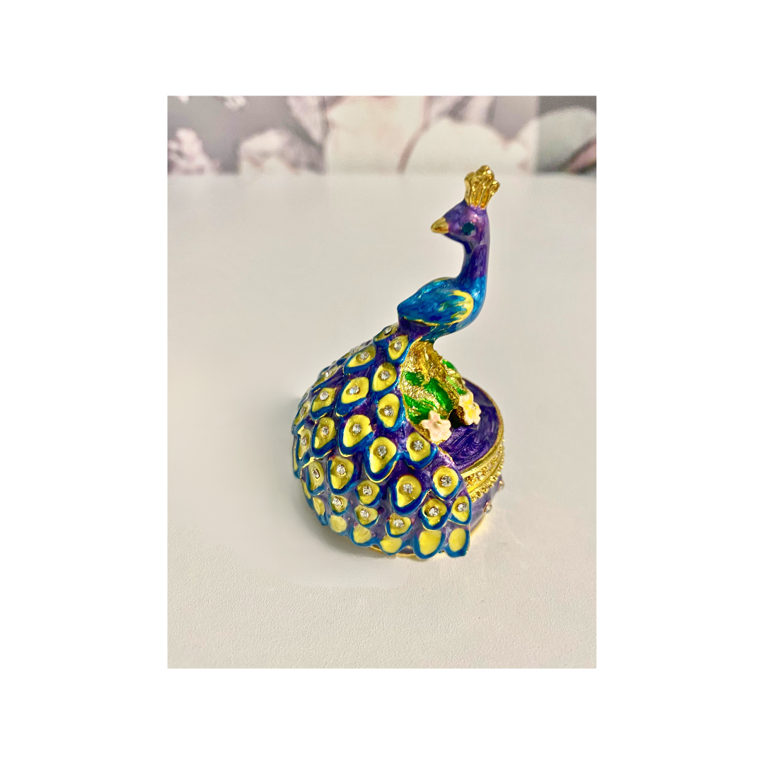 Purple Diamond Peacock Trinket Box