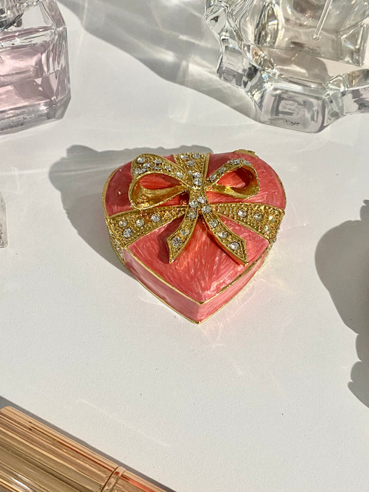 Gold pink heart trinket box