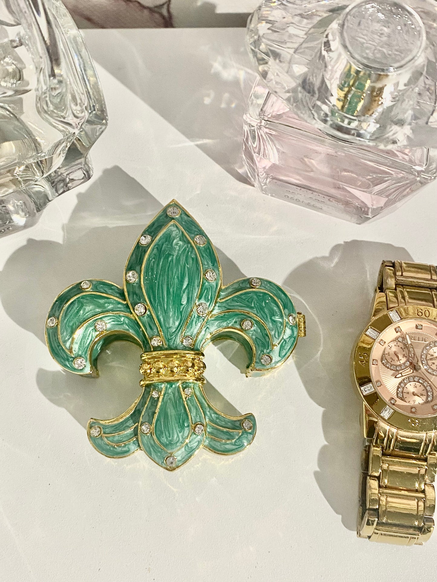 Flour De Lis Green Trinket Box